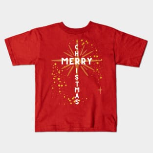 Christmas Cross and Star White Letters on Red Kids T-Shirt